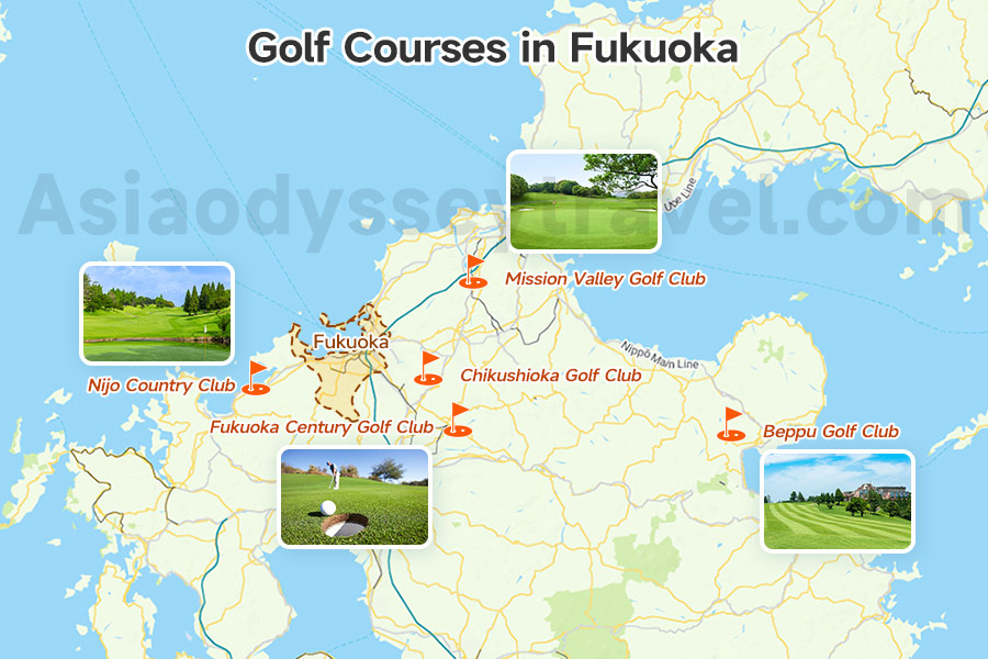 Golf Courses in Fukuoka on Map