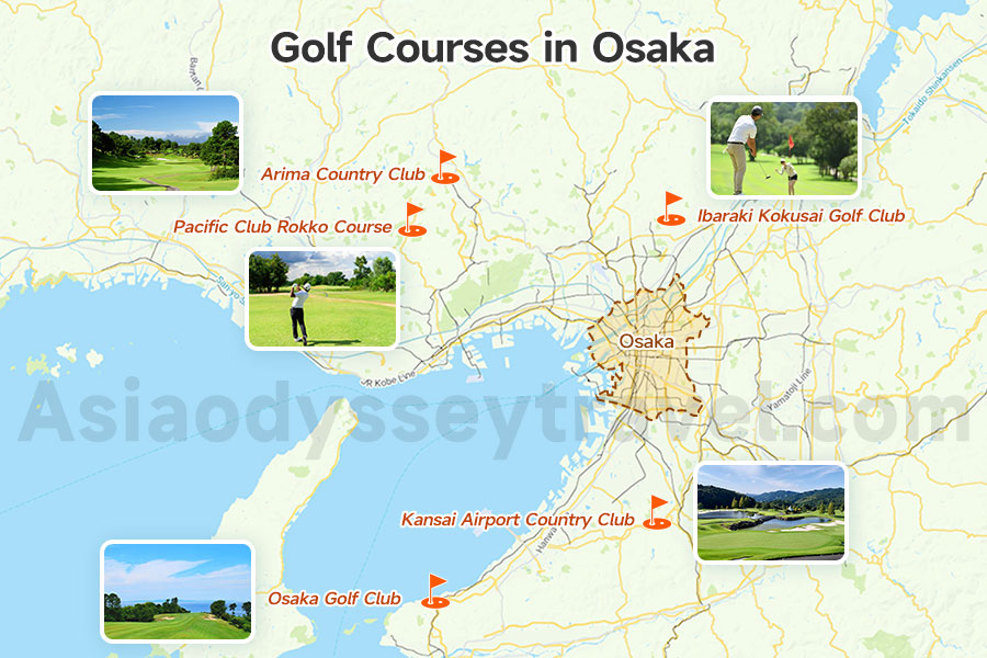 Golf Courses in Osaka on Map