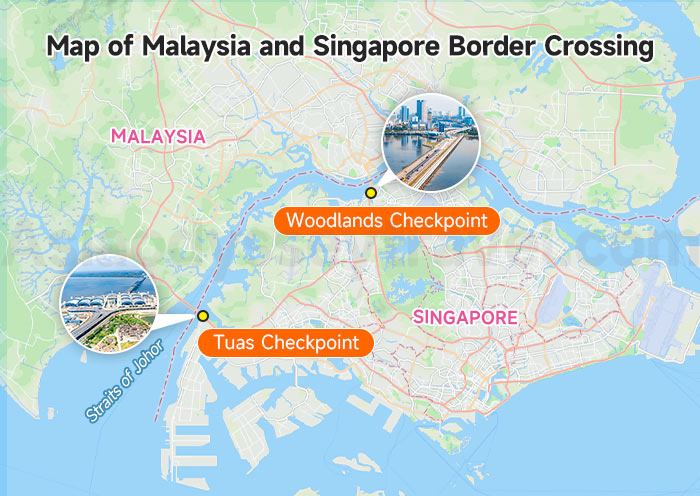 Map of Malaysia and Singapore Border Crossing