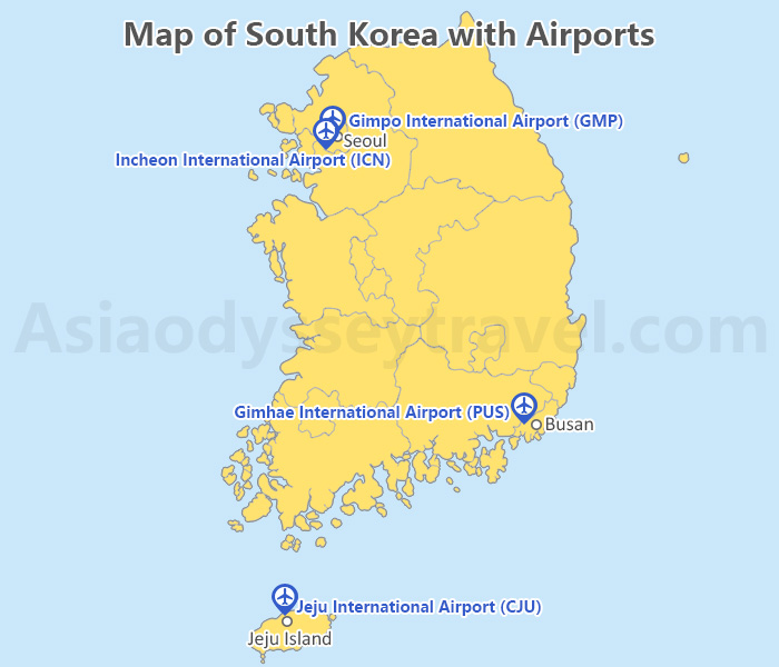 Map of South Korea with Airports