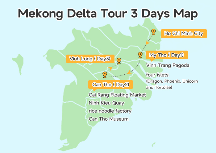 Mekong Delta Tour 3 Days Map