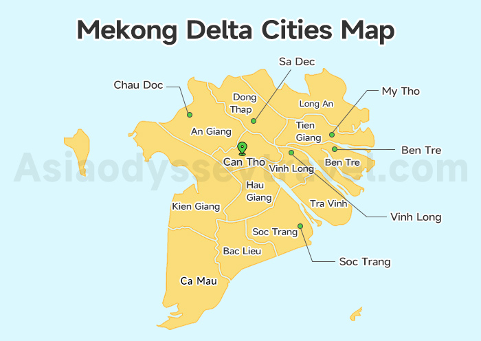 Mekong Delta Map with Cities