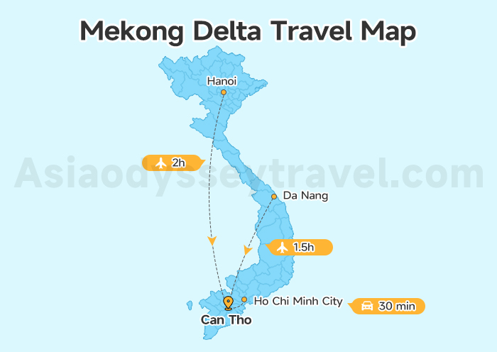 Hanoi/Da Nang to Mekong Delta Map