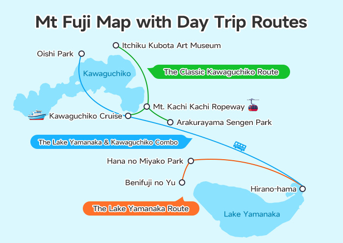 Mt. Fuji Map with Day Trip Routes