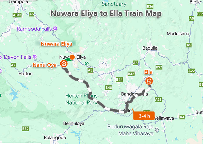 Nuwara Eliya to Ella Train Map