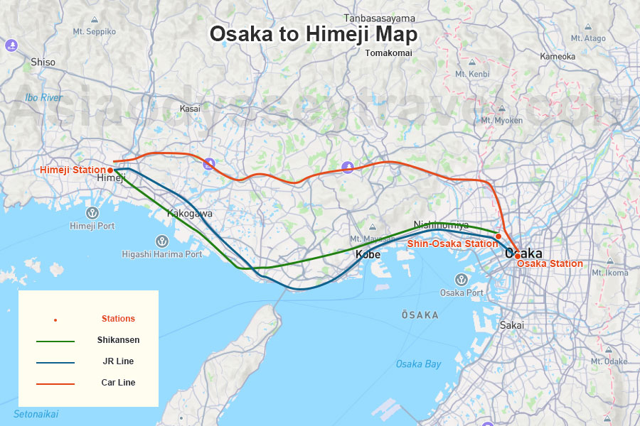  Osaka to Himeji Map 