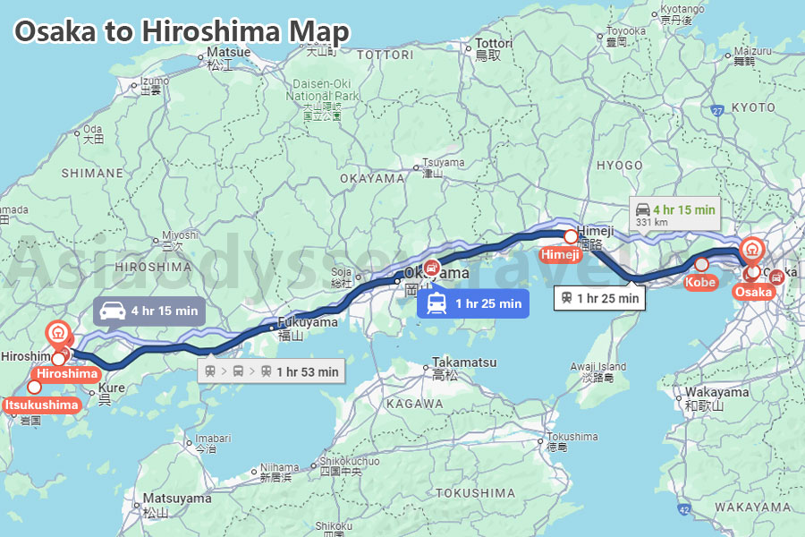 Osaka to Hiroshima Map