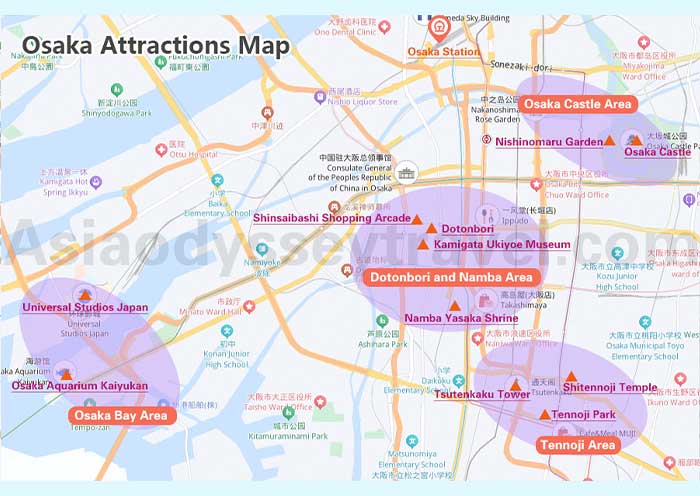 Osaka Attractions Map | Tourist Map of Osaka Japan
