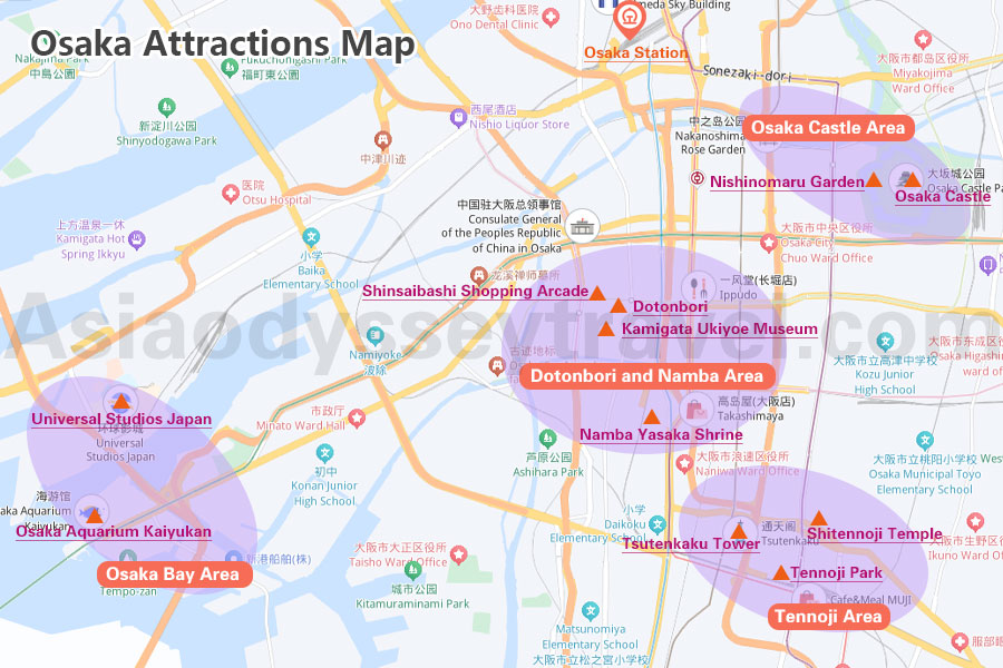 Osaka Attractions Map