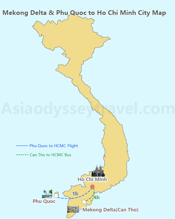 Mekong Delta to Ho Chi Minh City Map