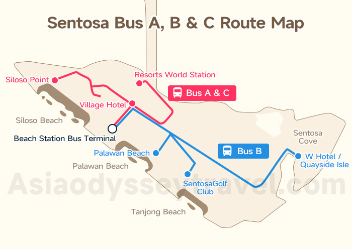 Sentosa Bus A, B & C Route Map