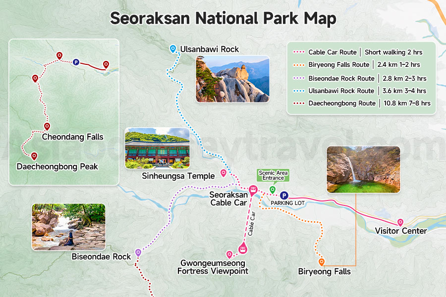 Sokcho Seoraksan National Park Map with Trails and Spots