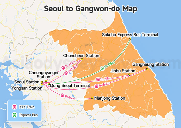 Seoul to Gangwon-do Map
