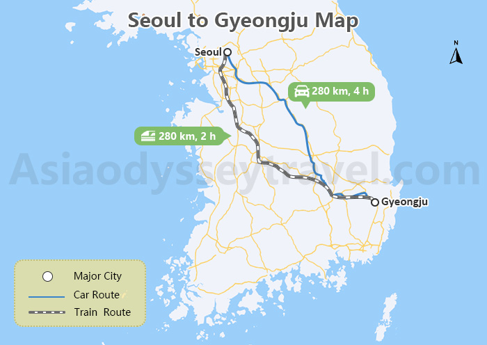 Seoul to Gyeongju Map