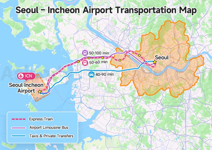 Seoul - Incheon Airport Transportation Map