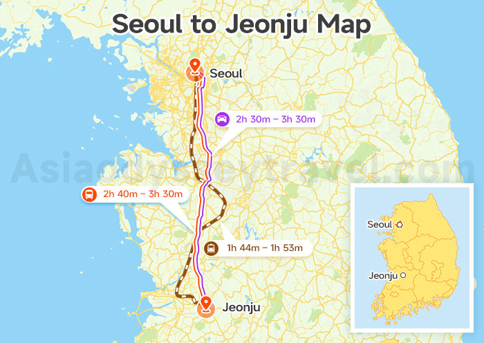 Seoul to Jeonju Map