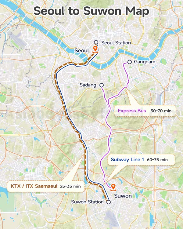 Seoul to Suwon Transportation Map