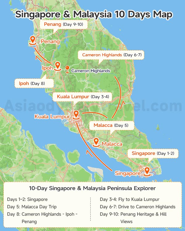Singapore Malaysia Itinerary Map