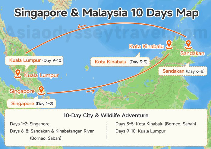 Singapore Malaysia Itinerary Map
