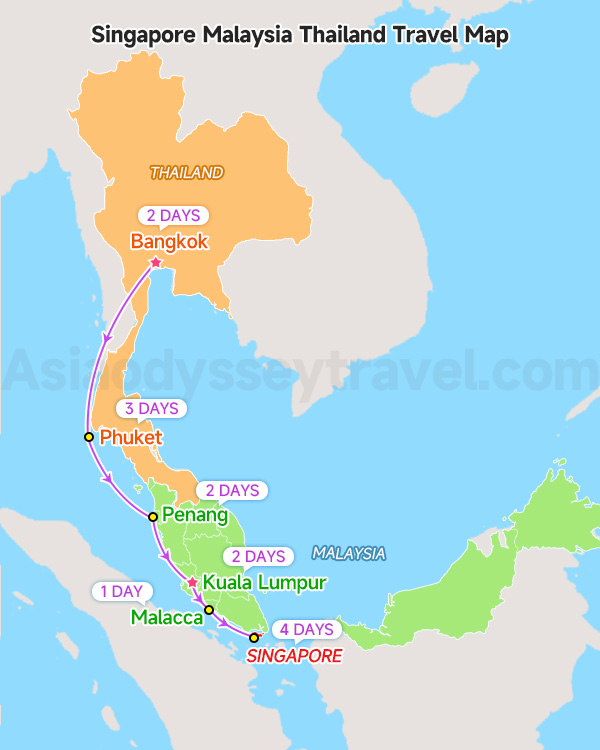 Singapore Malaysia Thailand Travel Map