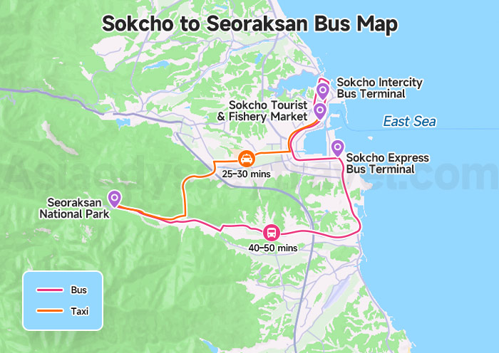 Sokcho to Seoraksan Bus Route Map