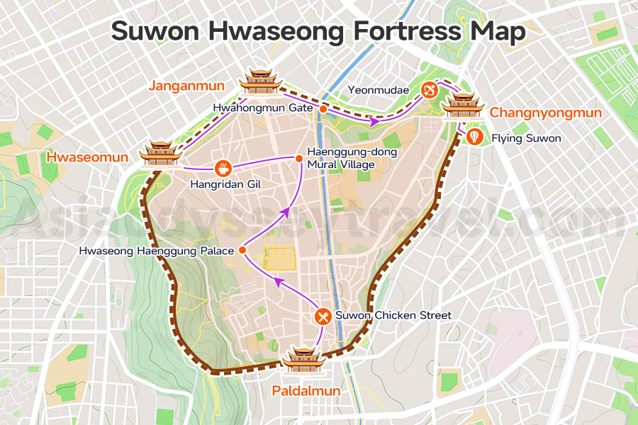 Suwon Hwaseong Fortress Walking Route Map