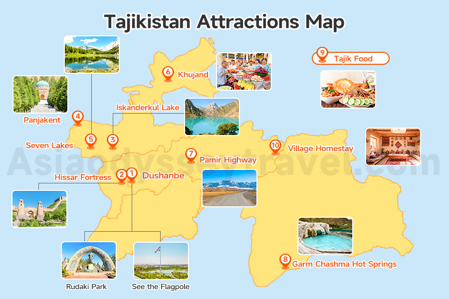 Map of Tajikistan's Top Attractions