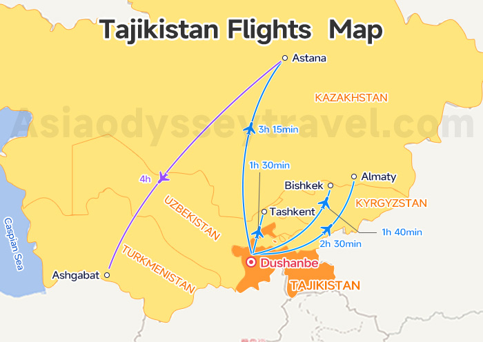 Tajikistan Flights Map