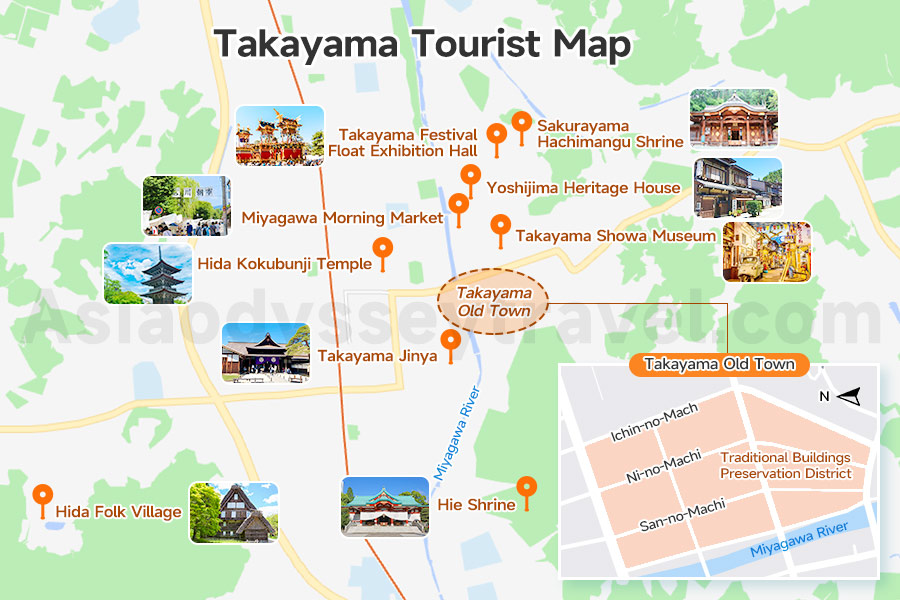 Takayama Tourist Map with the Old Town
