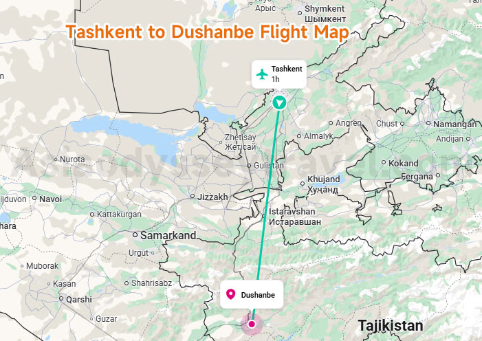 Tashkent to Dushanbe Flight Map