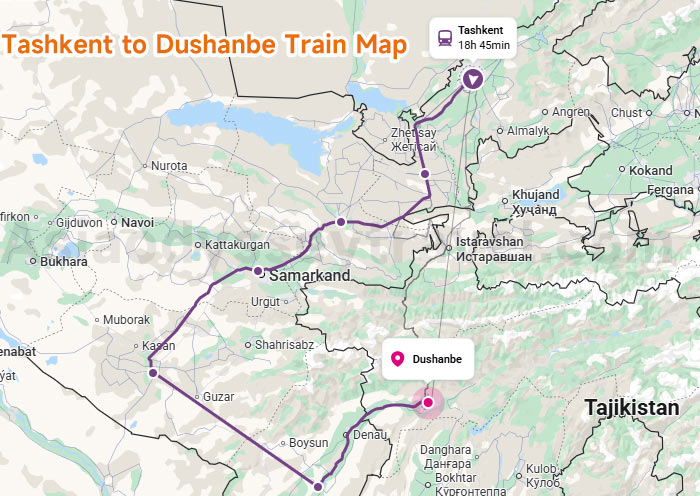 Tashkent to Dushanbe Train Map