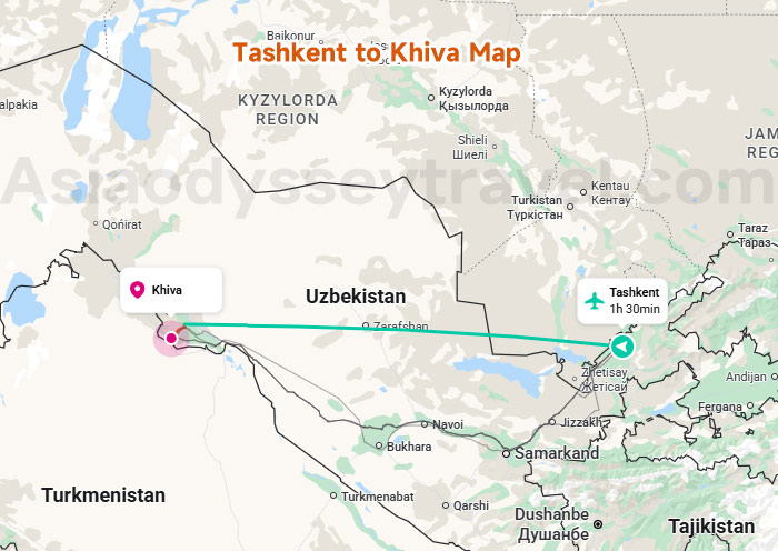 Tashkent to Khiva Map