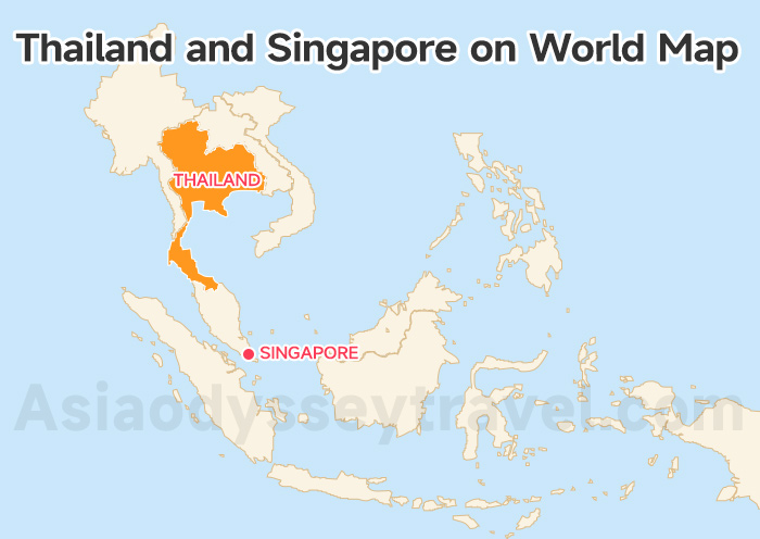 Thailand and Singapore on World Map