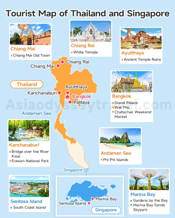 Tourist Map of Thailand and Singapore