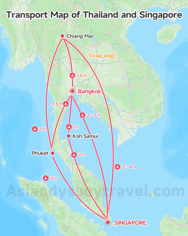 Transport Map of Thailand and Singapore