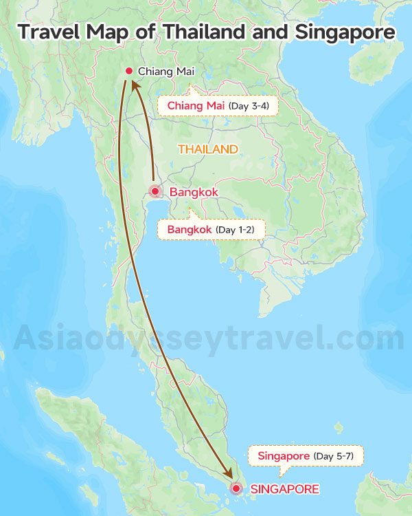 Travel Map of Thailand and Singapore