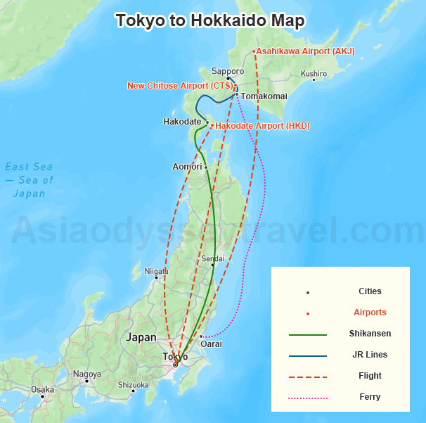Tokyo to Hokkaido Map