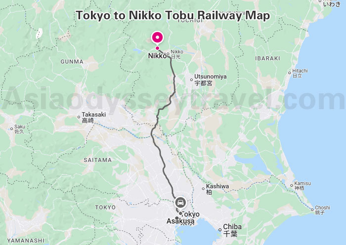 Tokyo to Nikko Tobu Railway Map
