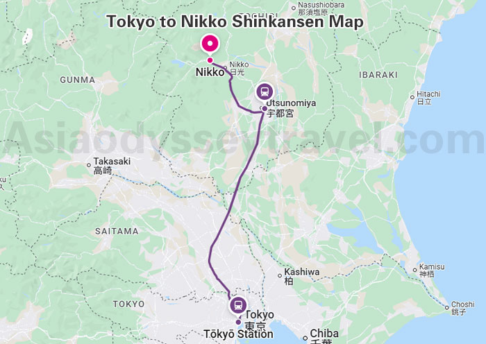Tokyo to Nikko Shinkansen Map