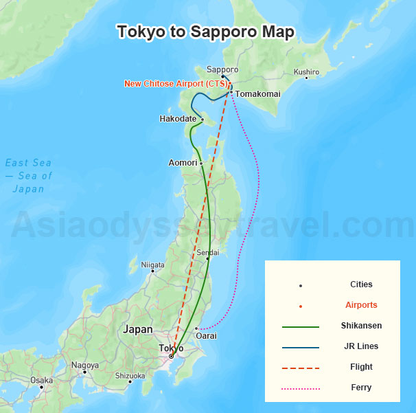 Tokyo to Sapporo Map
