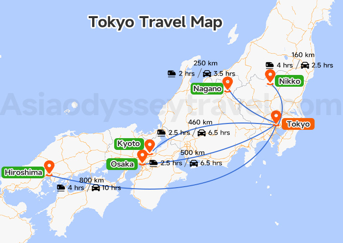 Tokyo Travel Map with Distance