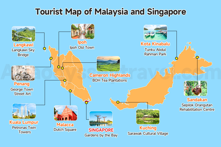 Tourist Map of Malaysia and Singapore