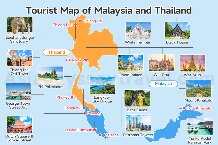 Tourist Map of Malaysia and Thailand
