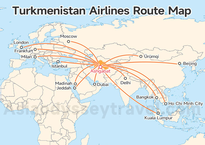  Turkmenistan Airlines Route Map 