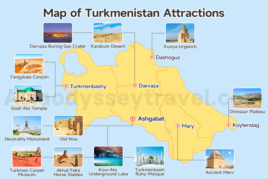  Map of Turkmenistan Attractions 