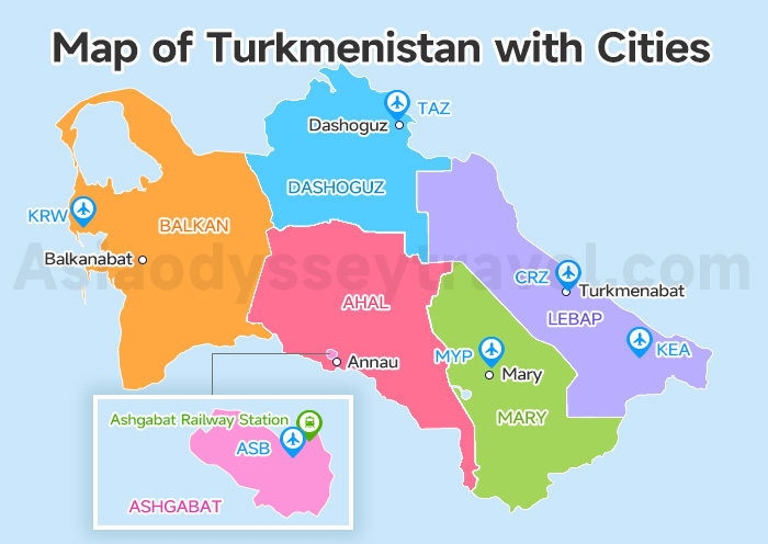 Turkmenistan Map: 11 Maps of Turkmenistan (Location, Attractions)