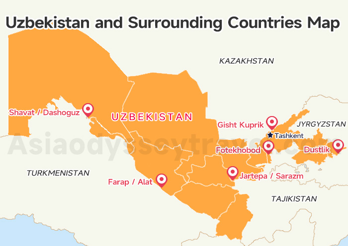 Uzbekistan Map: 7 Tourist Map of Uzbekistan with Cities