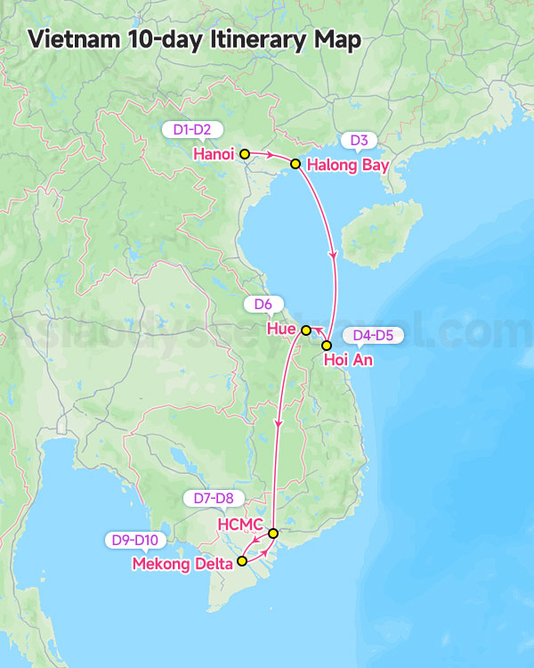 Classic Vietnam 10 Days Itinerary Map