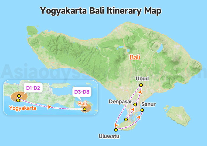 Yogyakarta & Bali Itinerary Map
