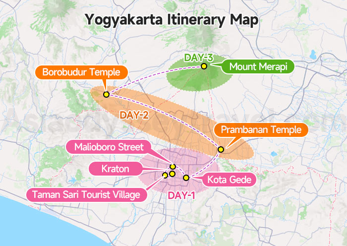 Yogyakarta 3-day Itinerary Map